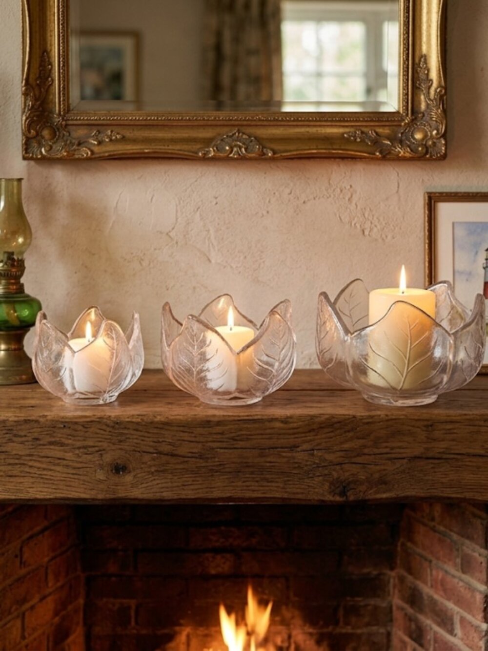 Vintage set of 3 Iridescent unique shaped candle holders~ Great for centerpiece